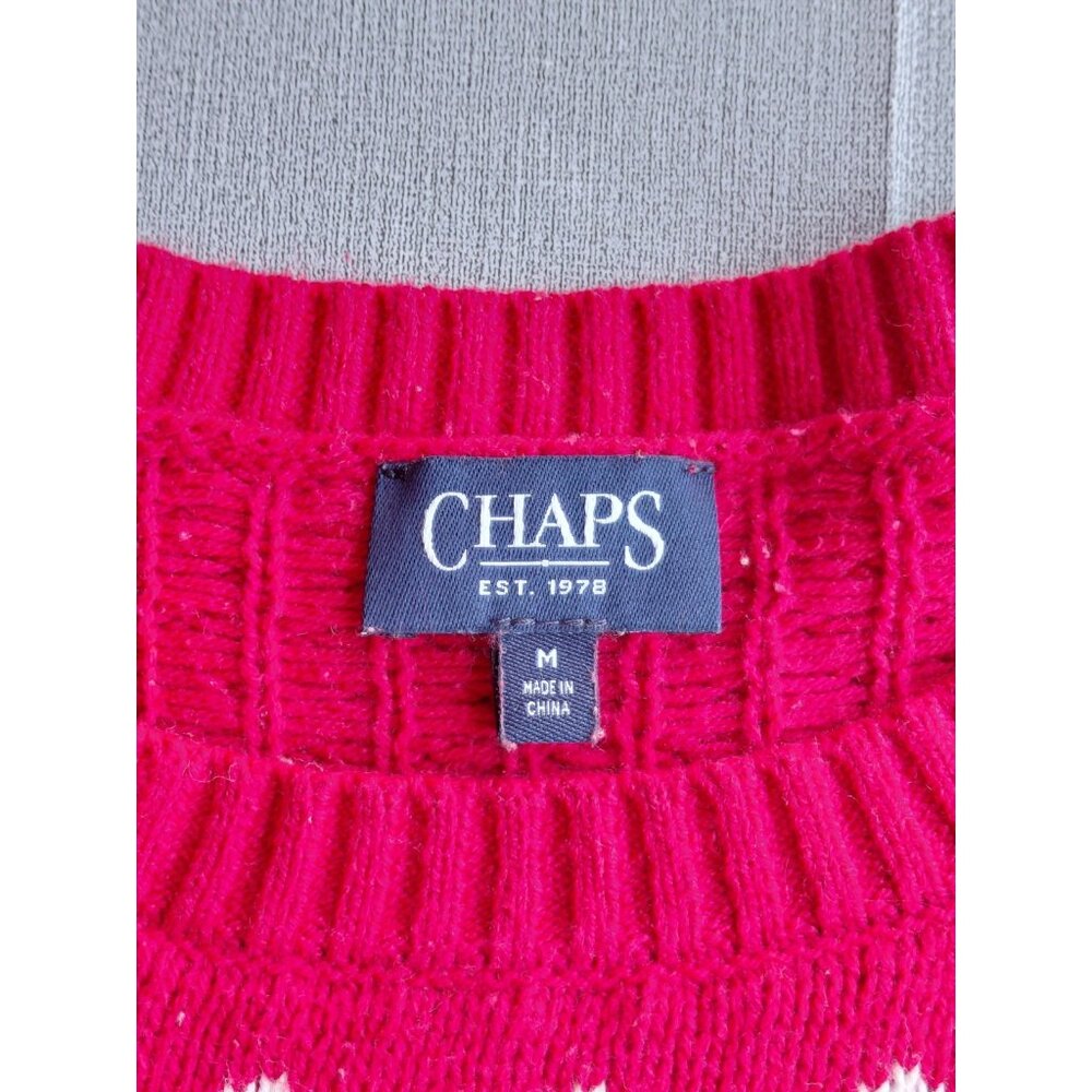 Chaps Fair Isle Cable Knit Sweater Top Med Pullover Crew Neck Soft Cozy Winter - Picture 3 of 10